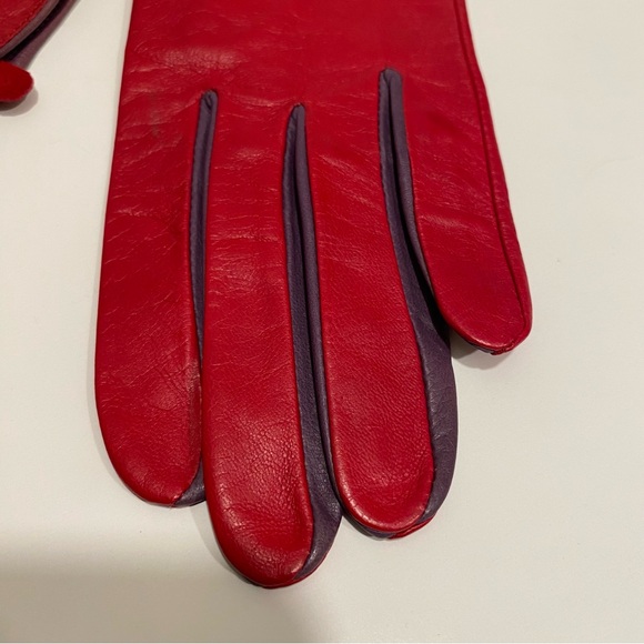 TED BAKER LONDON Red/Purple Gold Button Chupa Leather Gloves Size S/M Holiday - Picture 6 of 16